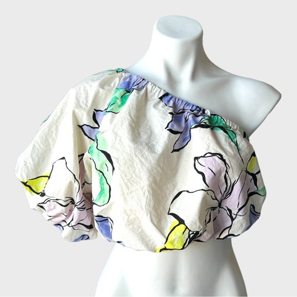 A New Day Women’s Floral One Shoulder Puff Sleeve Cropped Top NWT - Picture 2 of 9